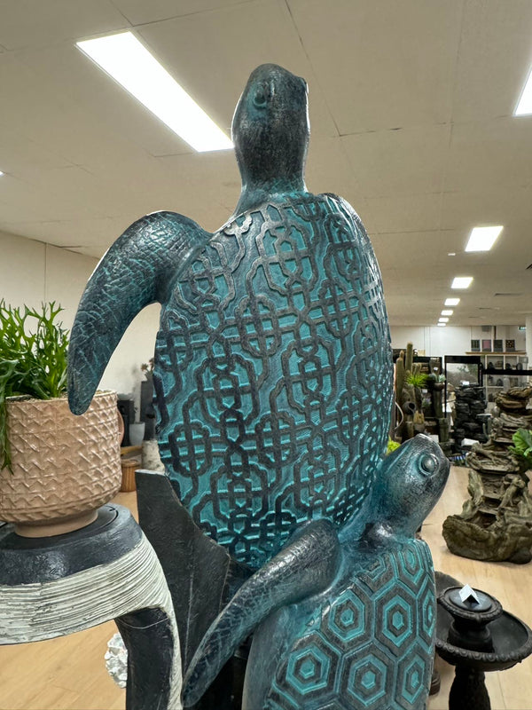 Tortoga Blue Turtle Collection Stacking 3 Blue Turtles on Black Stand
