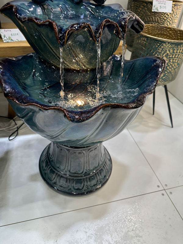 Valladoid Azzuro Blue Ceramic Fountain with Birdies