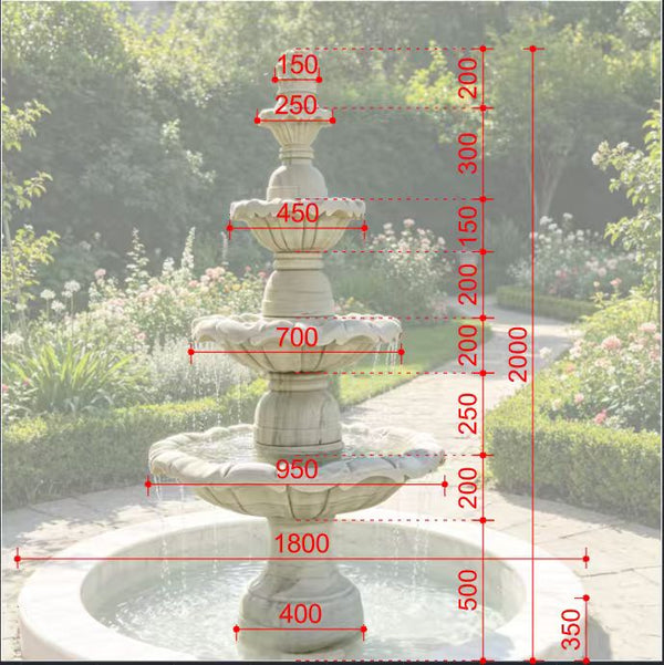 Aegean Springs Custom 5-Tier Marble Fountain – 2m Tall | Masha White, Xinya Yellow or Sunset Red