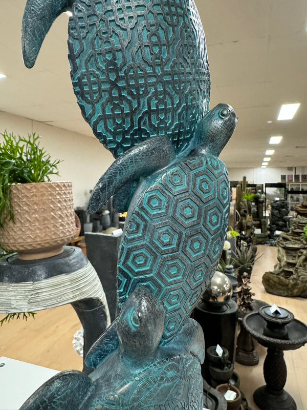 Tortoga Blue Turtle Collection Stacking 3 Blue Turtles on Black Stand