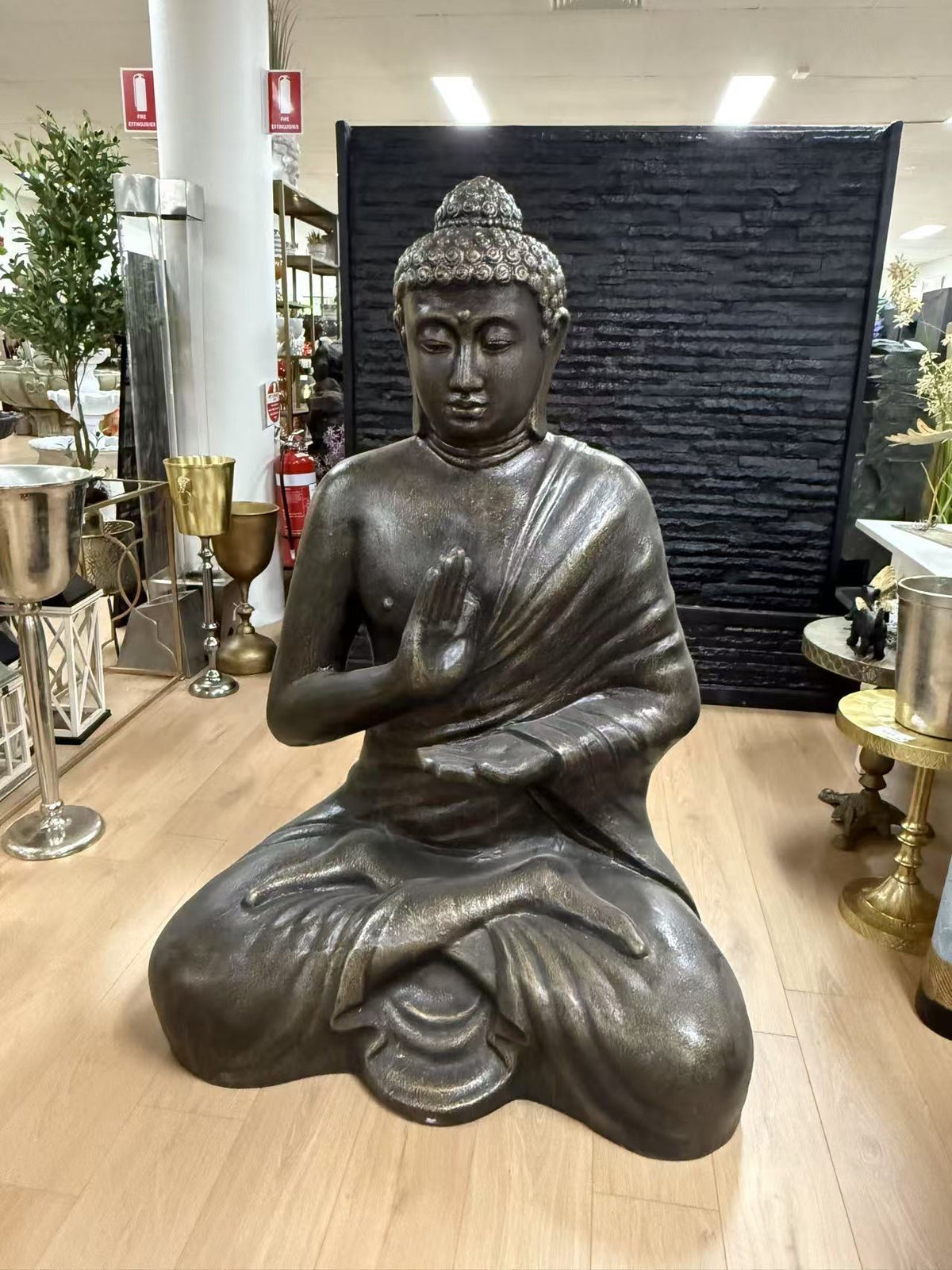Mercy Buddha Statue Black Gold Cement Fibre Material Outdoor ETA 8 August