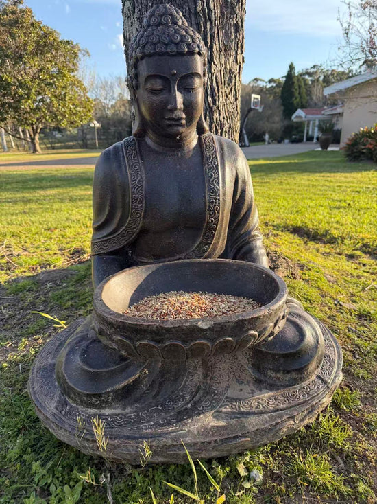 Jogja Buddha Birdfeeder Black Gold Cement Fibre