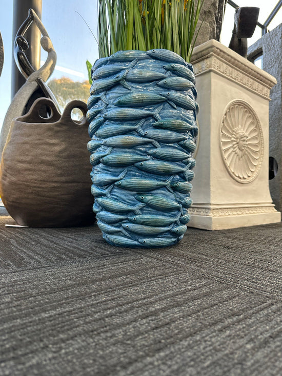 Pescara Light Med Blue School Fish Planter Design Outdoor