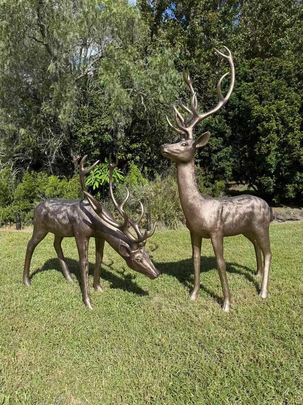 Cierva Vernado pair of large bronze-coloured deer statues