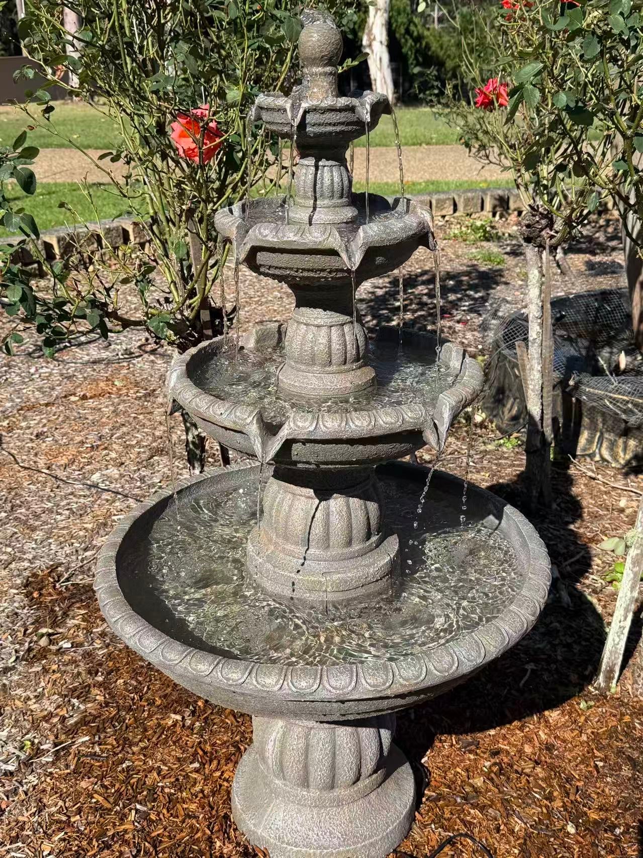 Siglo Spanish 4 Tier Fountain with Electric Pump - Grey Earthy Stone | 12 Month Warranty