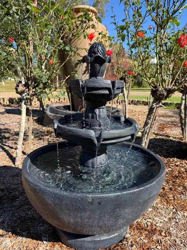 Estirada 3 Tier Fountain with Oval Base - Dark Grey/Black | Electric Pump & 12 Month Warranty