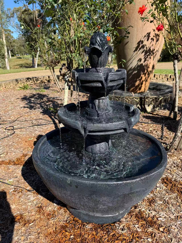 Estirada 3 Tier Fountain with Oval Base - Dark Grey/Black | Electric Pump & 12 Month Warranty