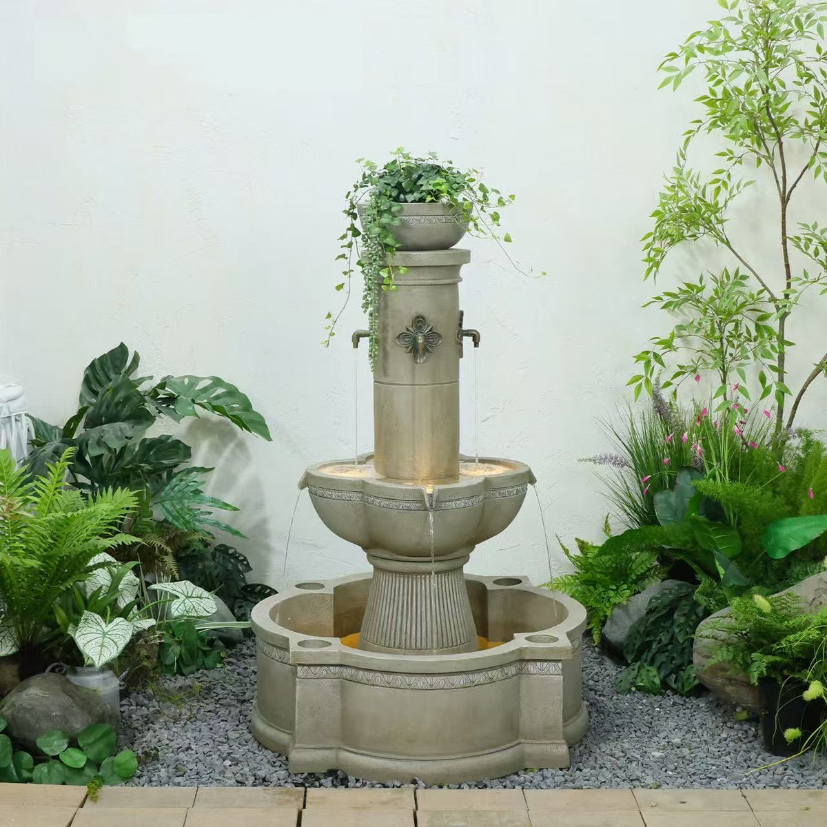 Tobago Large Traditional European Fountain Tower with Planter