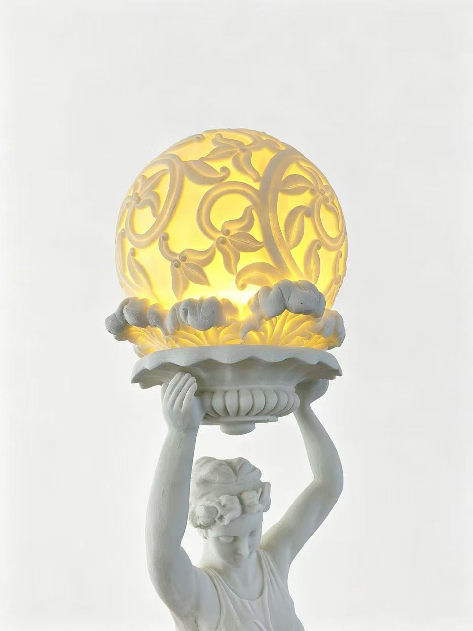 Gamra European Heritage Lady Statue – White Sandstone with Illuminated Ball, 234cm Tall