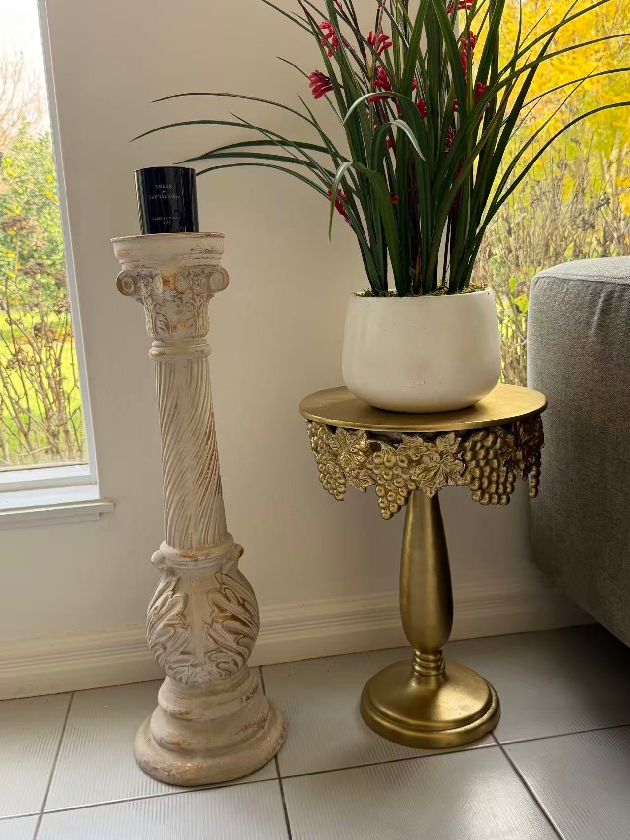 Fiamma Pillar Candle Holder – Antique White & Gold MGO Finish 72cm