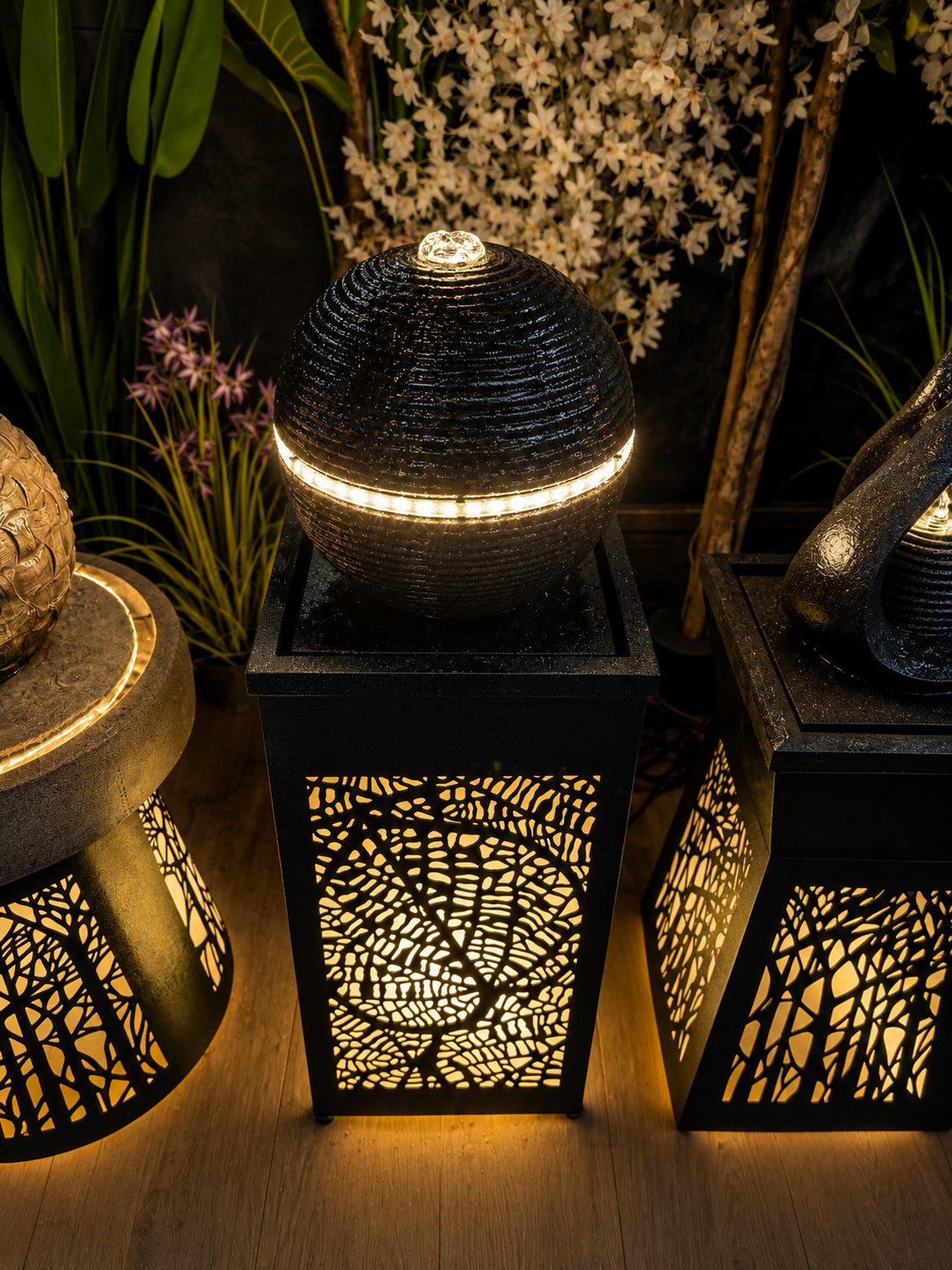Lush Metal Outdoor & Indoor Water Feature with Lights and Electric Pump