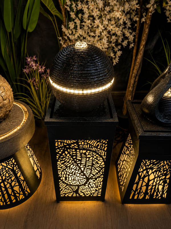 Lush Metal Outdoor & Indoor Water Feature with Lights and Electric Pump