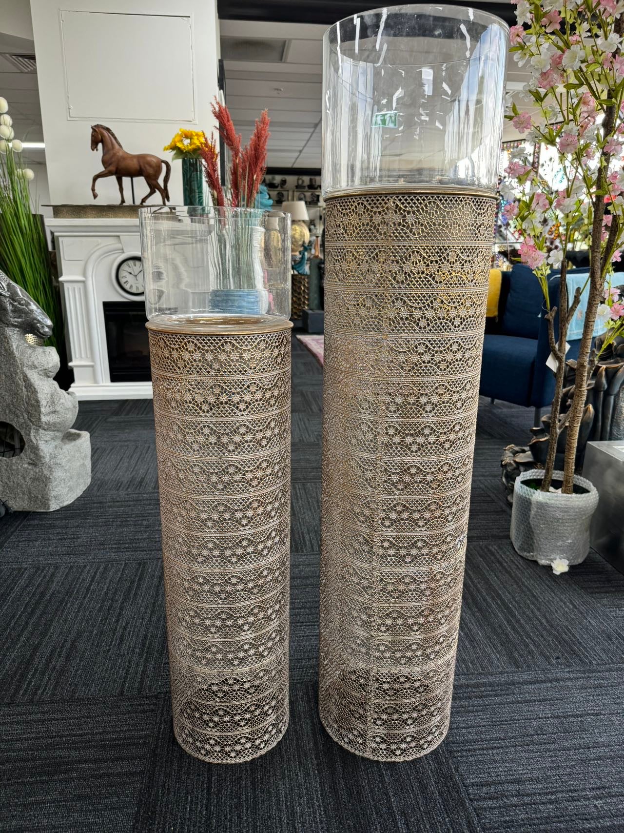 Rustic Metal Pillar Candle Holders, Set of 2