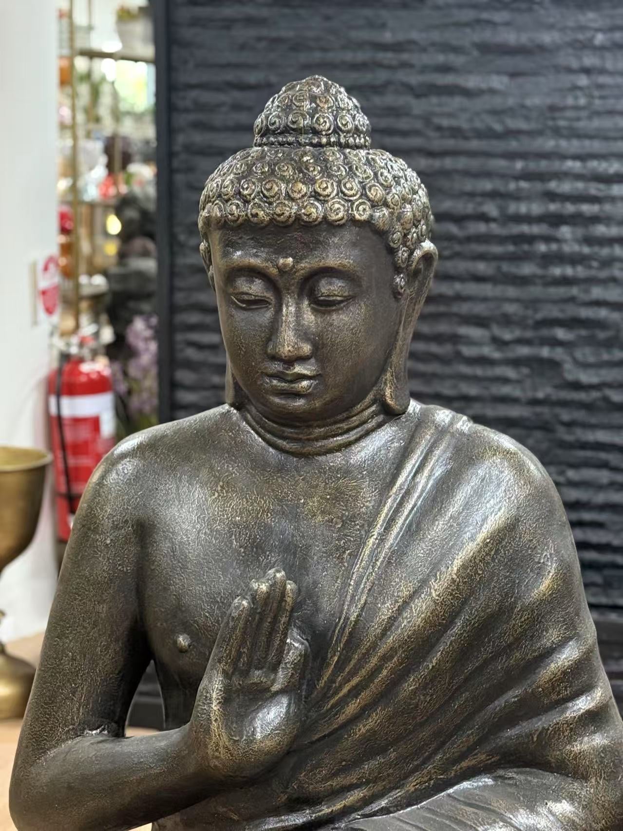 Mercy Buddha Statue Black Gold Cement Fibre Material Outdoor ETA 8 August