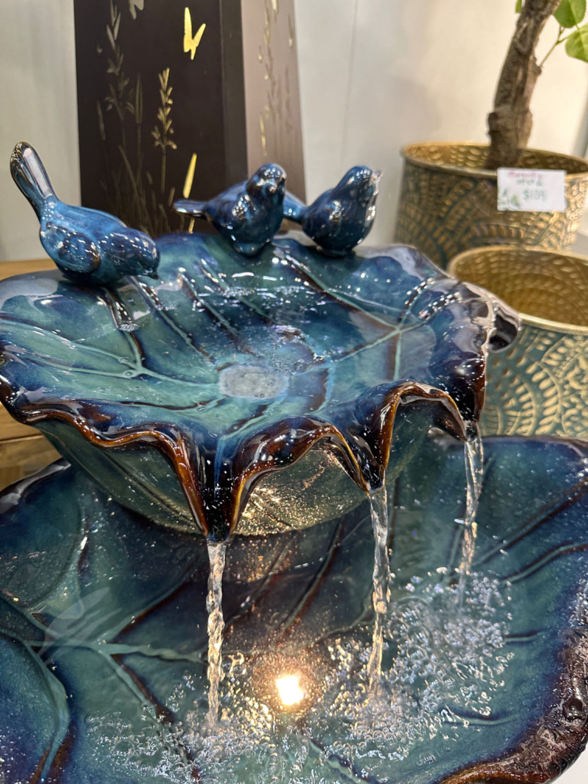 Valladoid Azzuro Blue Ceramic Fountain with Birdies
