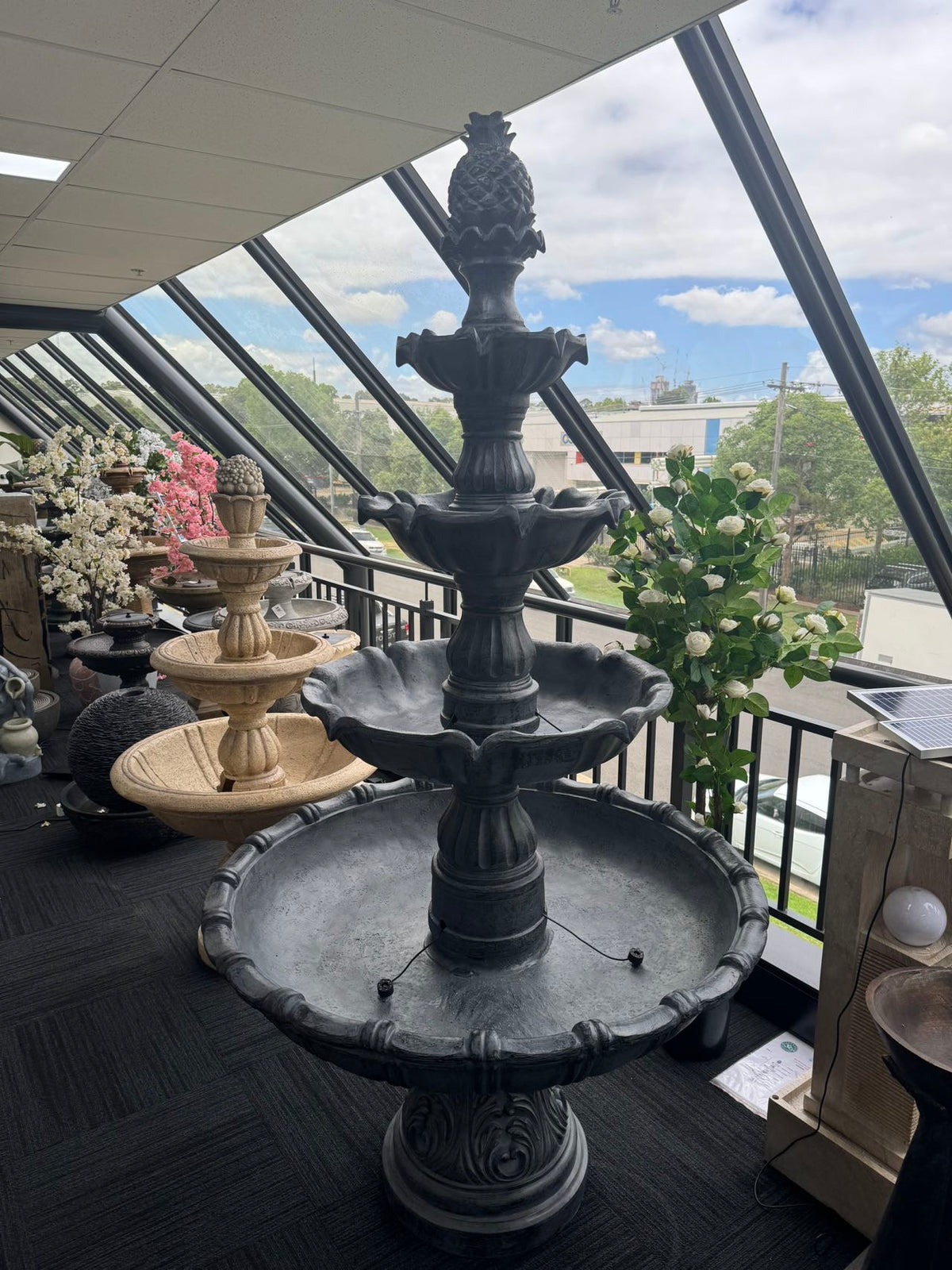 Lisboa Black Stone Effect 5-Tier Electric Powered Tiered Water Fountain