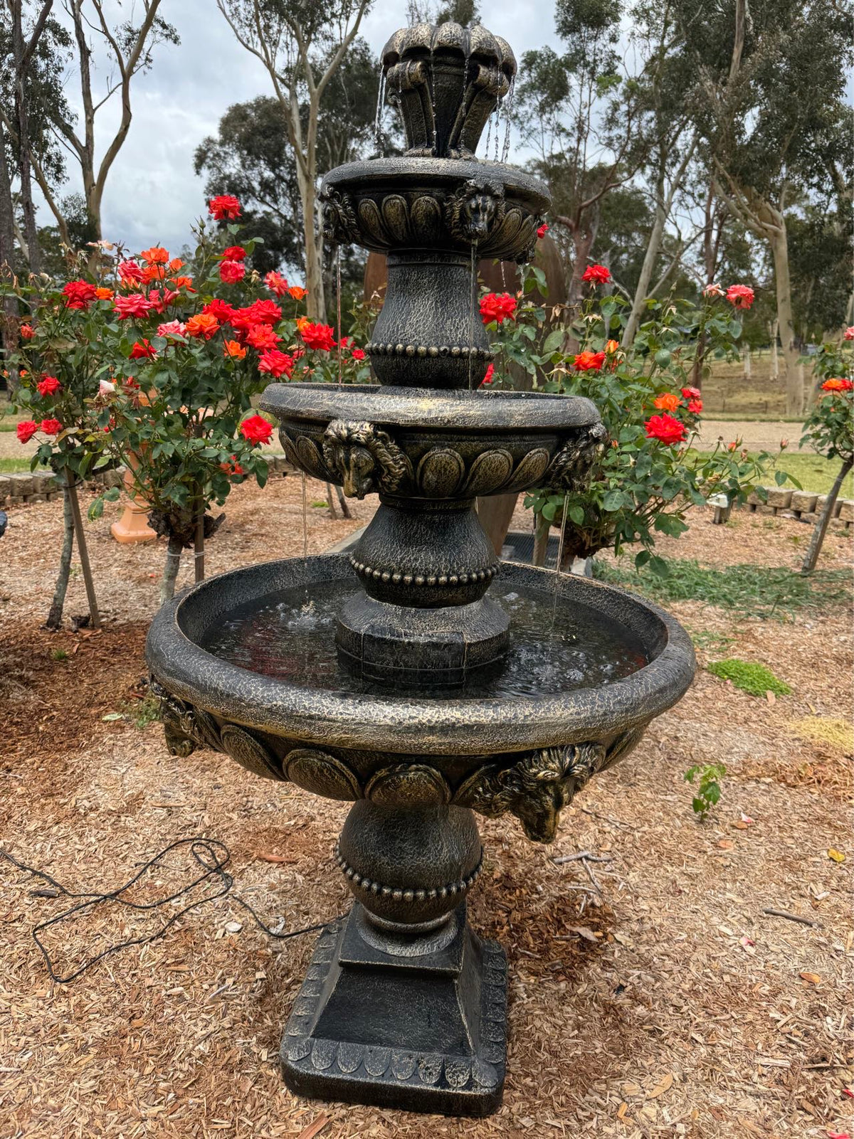 Marbella 4-Tier Water Fountain Lions Copper Unique Colour & Design