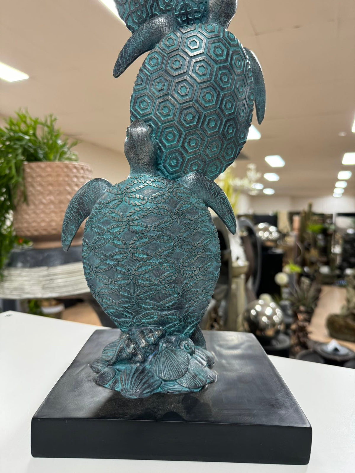 Tortoga Blue Turtle Collection Stacking 3 Blue Turtles on Black Stand