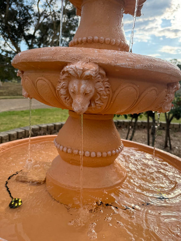 Marbella 4-Tier Water Fountain Lions Terracotta Unique Colour & Design