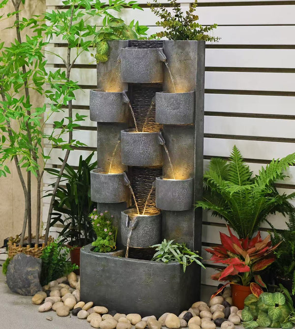 Steps Lights & Water Combo Natural Wall Water Feature Sublime Design
