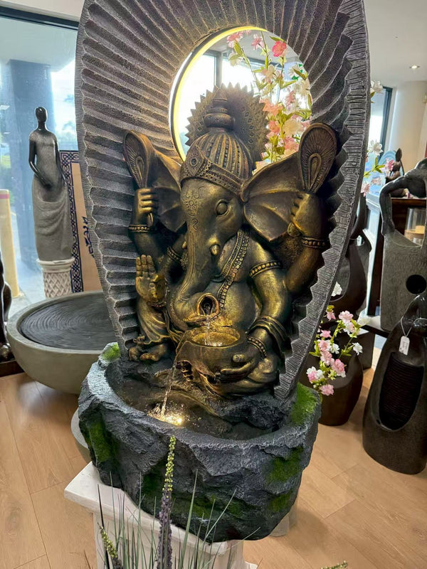 Abundance Ganesh Tall Water Feature 1.3m High Indoor & Outdoor Fountain