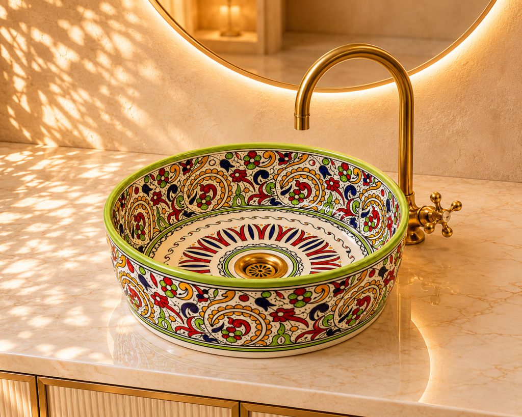Fès Printemps Hand-Painted Ceramic Drum Basin