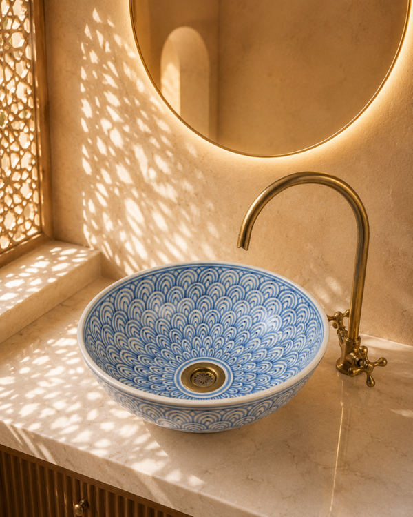 Fès Céleste Hand-Painted Ceramic Basin
