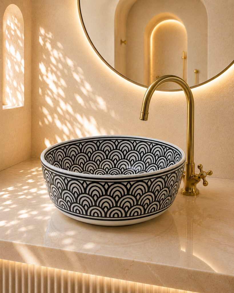 Fès Vague Hand-Painted Ceramic Drum Basin