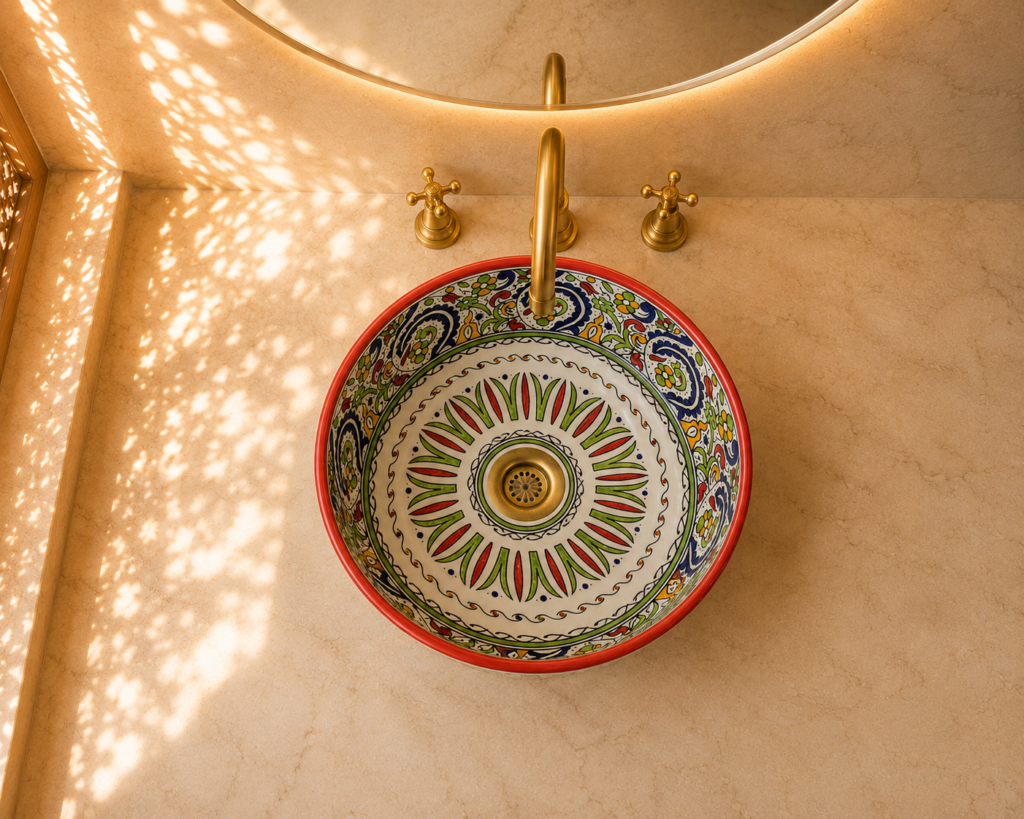 Fès Souk Hand-Painted Ceramic Drum Basin