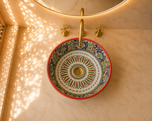 Fès Souk Hand-Painted Ceramic Drum Basin