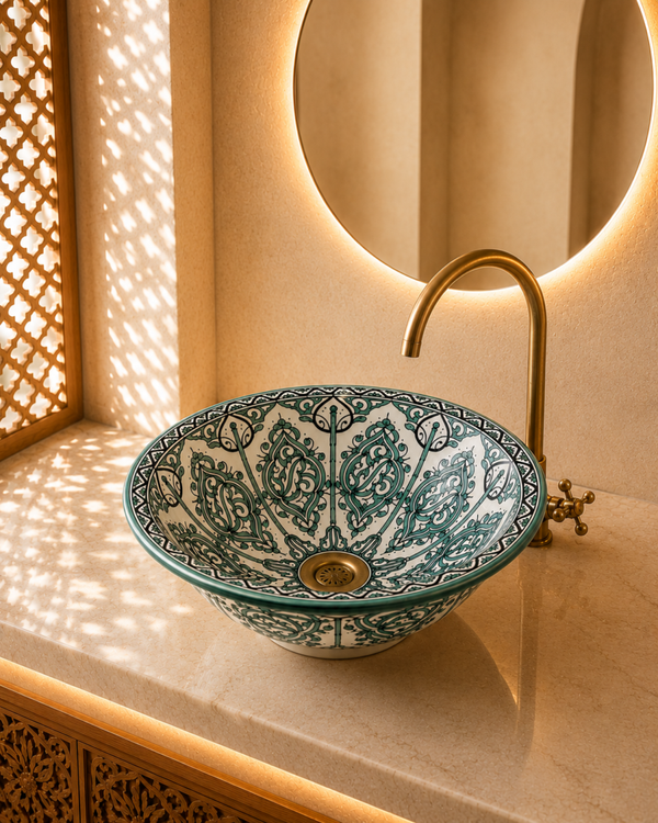 Fès Menthe Hand-Painted Ceramic Basin