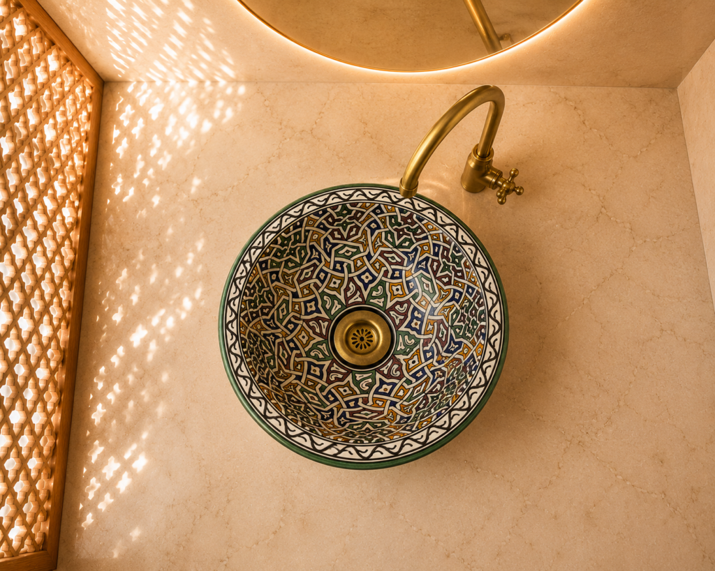 Fès Zellige Hand-Painted Ceramic Basin