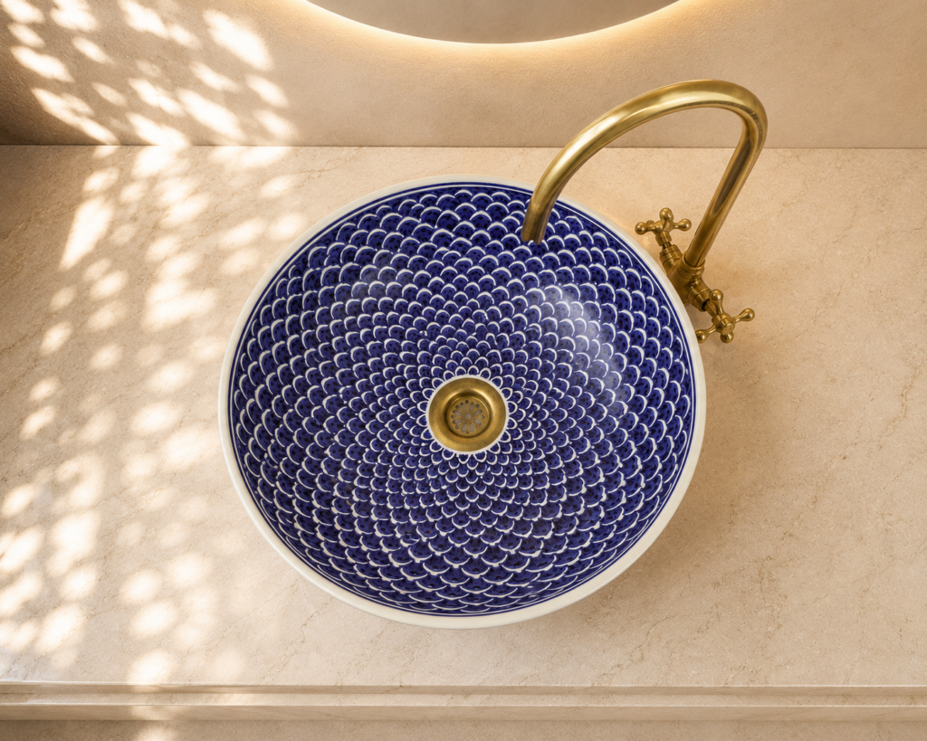 Fès Indigo Hand-Painted Ceramic Basin