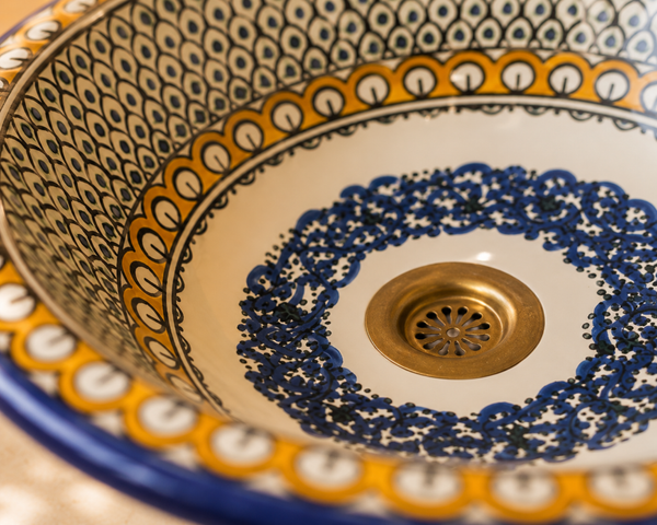 Fès Bleu Orange Hand-Painted Ceramic Basin