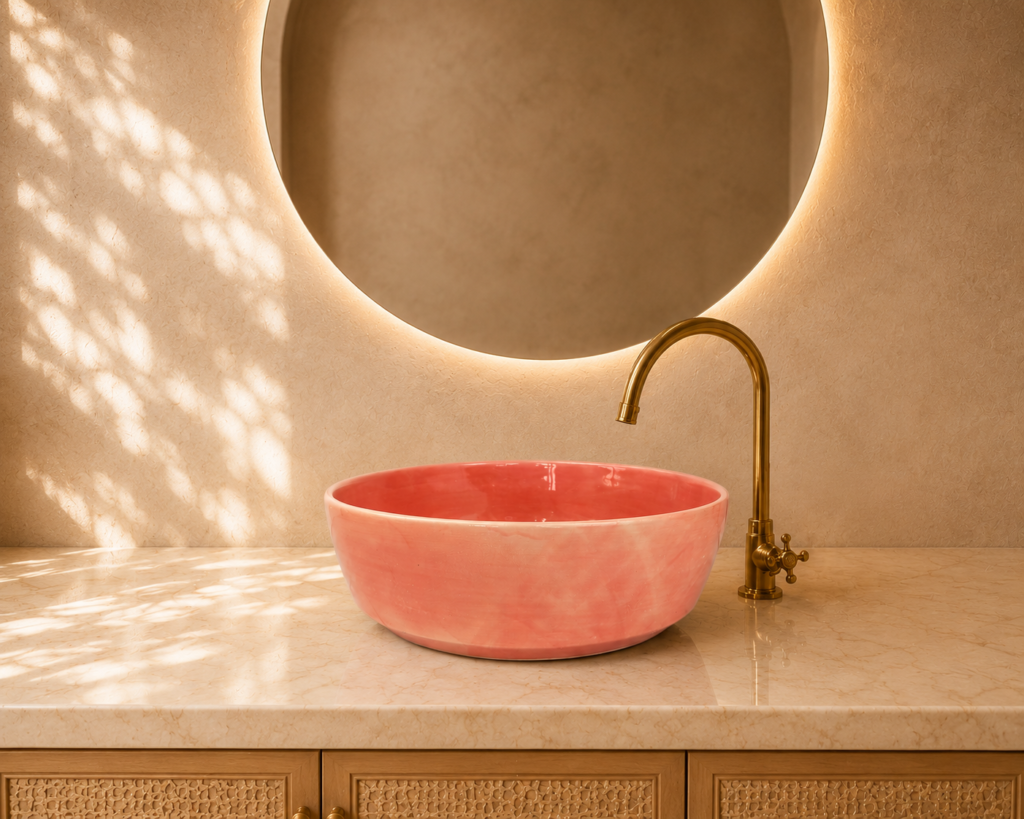 Fès Corail Hand-Glazed Ceramic Basin