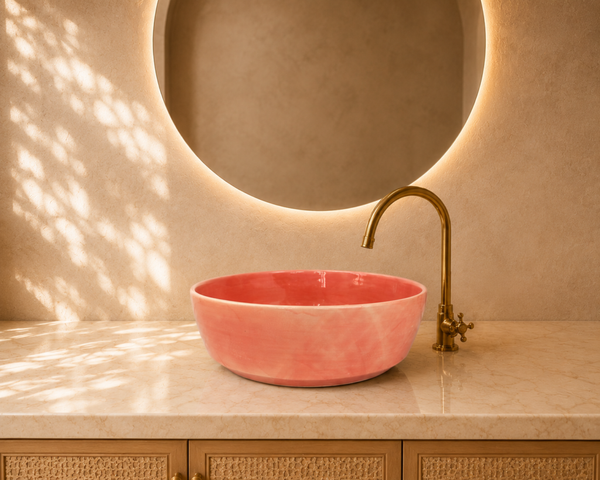 Fès Corail Hand-Glazed Ceramic Basin