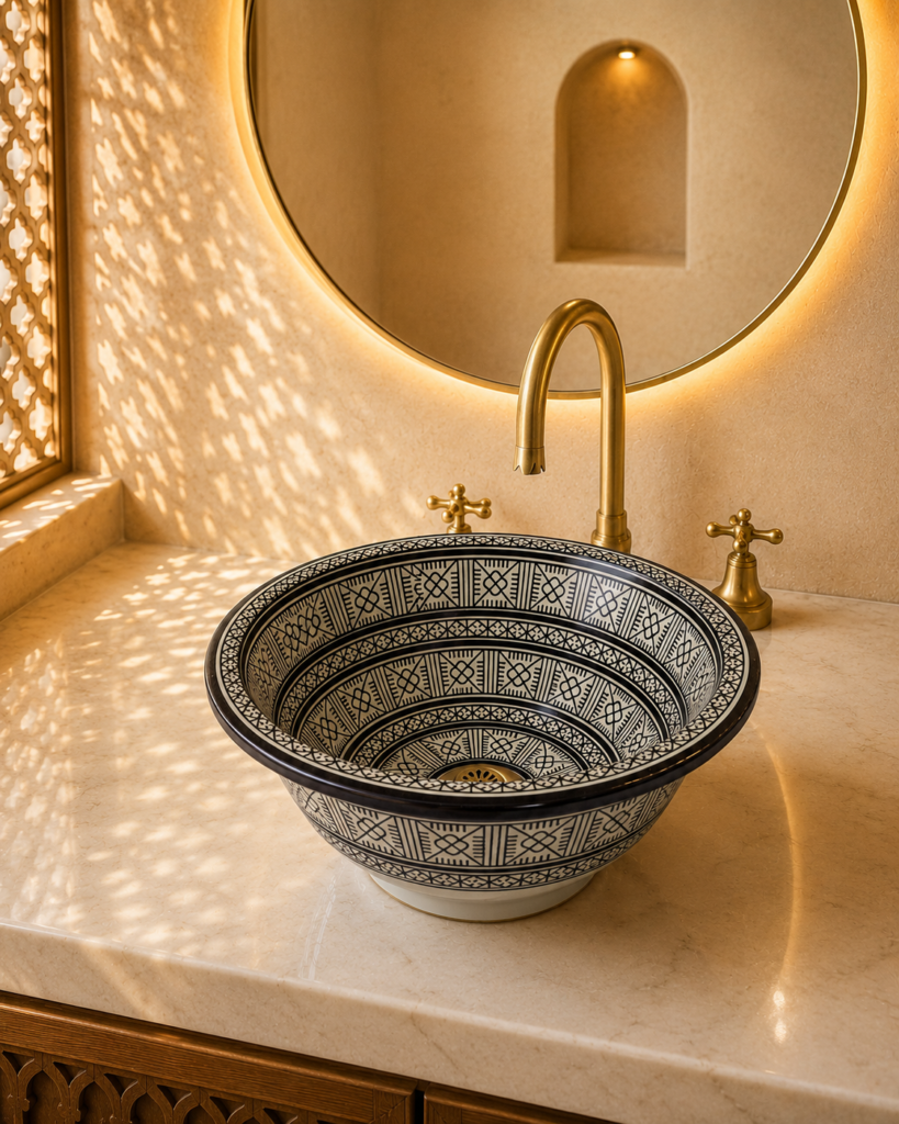 Fès Noir Hand-Painted Ceramic Basin