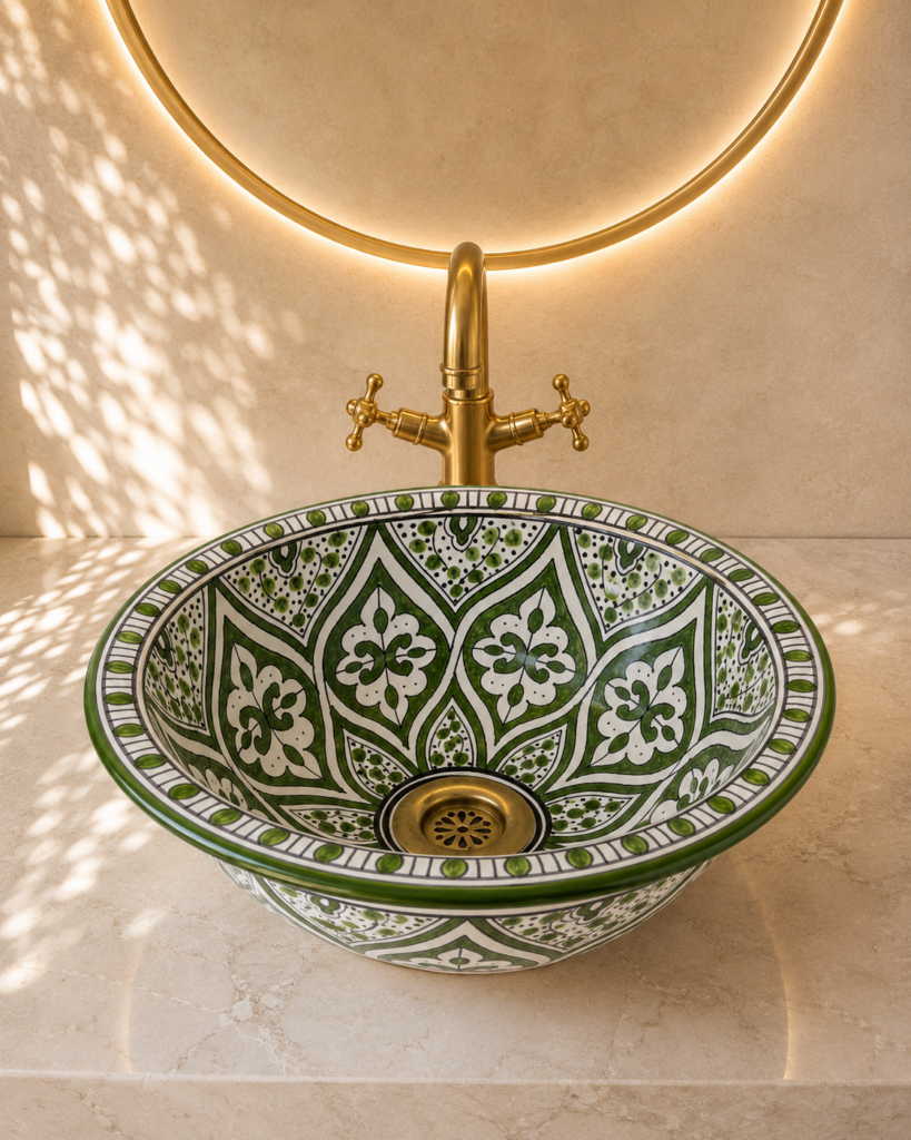 Fès Trèfle Hand-Painted Ceramic Basin
