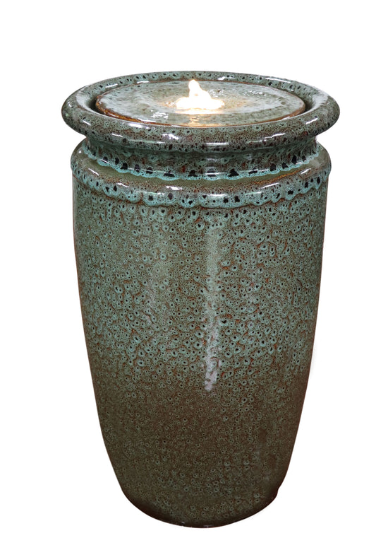 Aracena Glazed Ceramic Water Feature in Shades Green & Earthy Colours