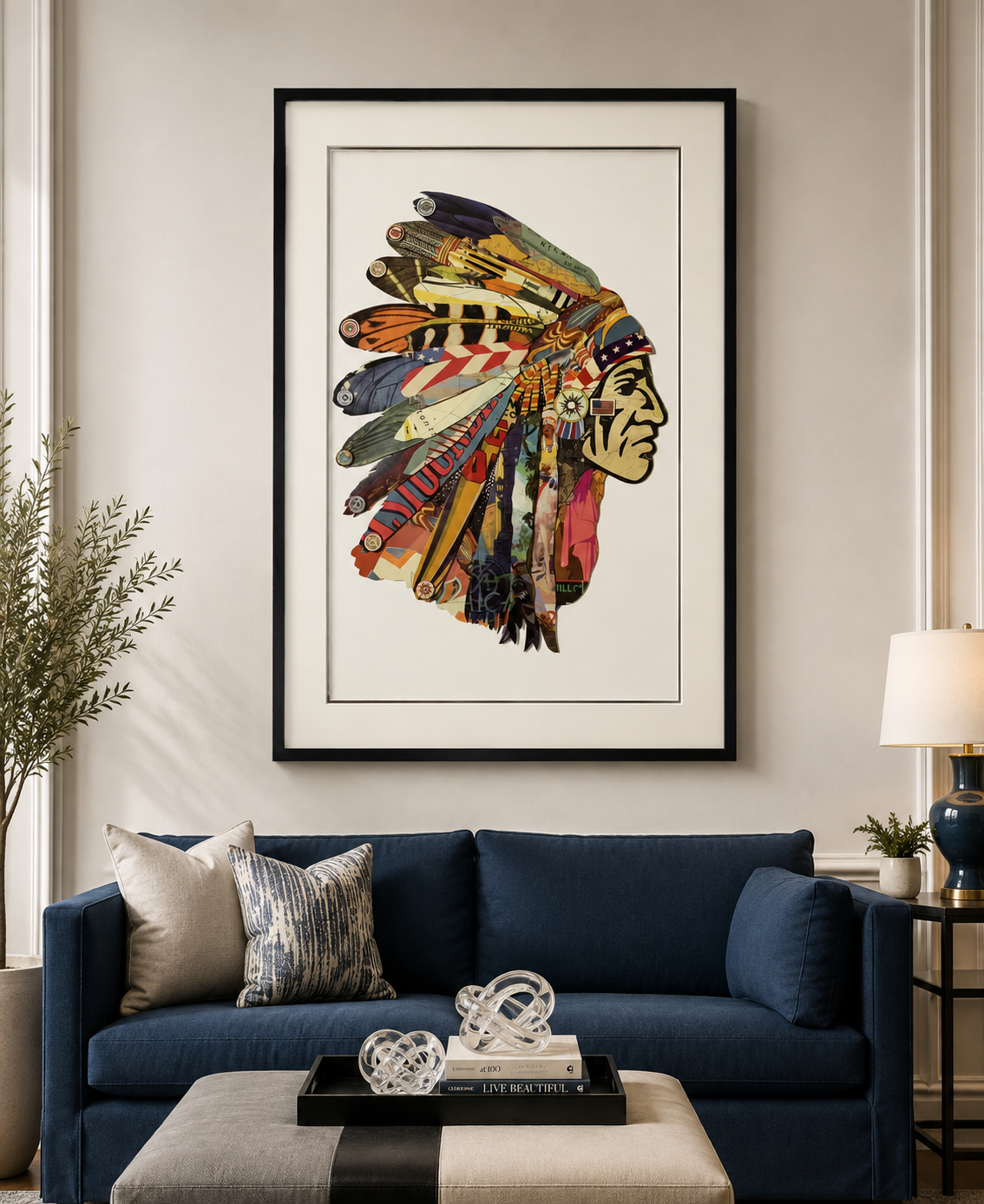 Lobo American Chief Medium Paper Collage