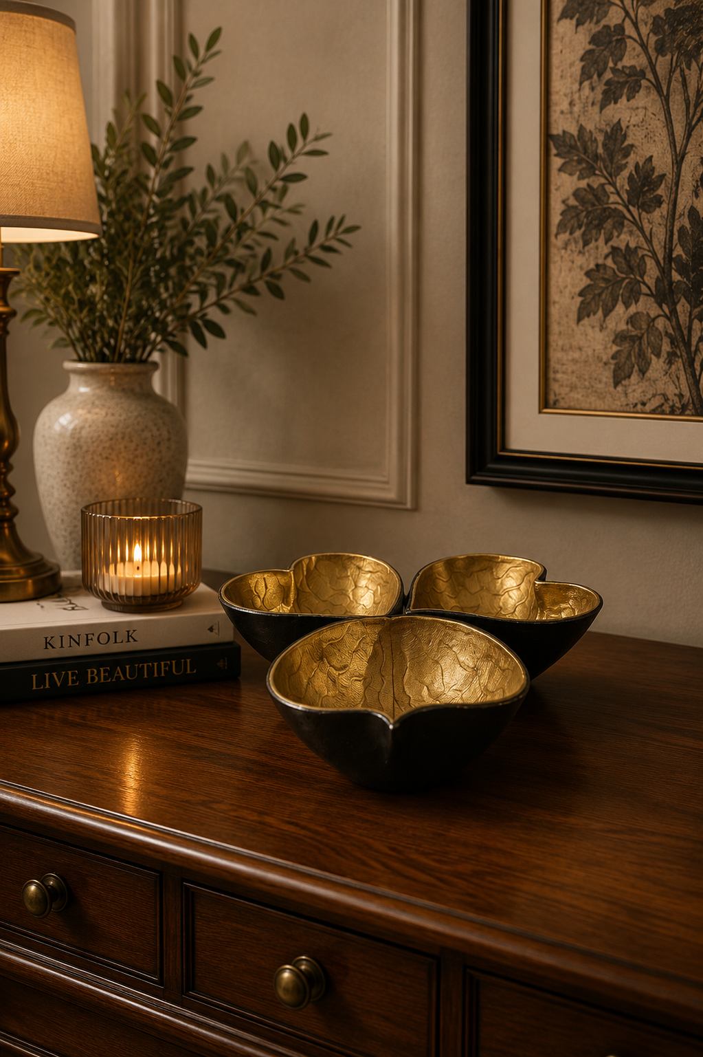 Flower Receptacle Gold & Black Decor