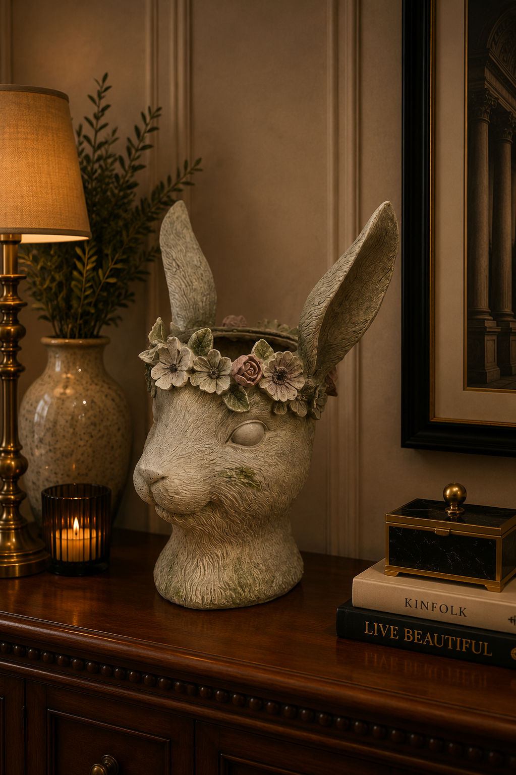 Rabbit Head Butterflies & Flowers Planter