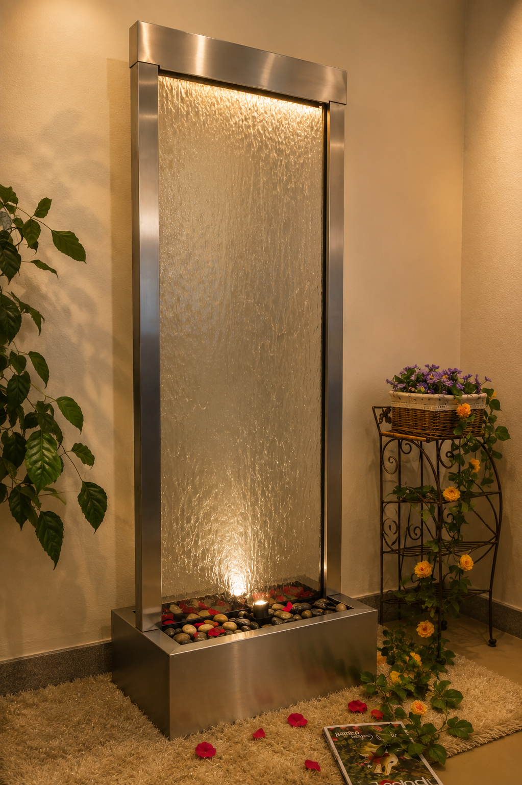 Carthage Glass Stainless Steel Fountain