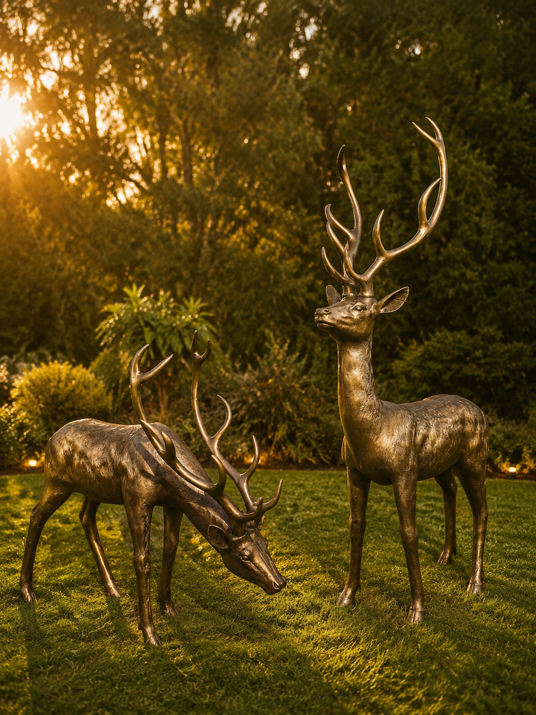 Cierva Vernado pair of large bronze-coloured deer statues