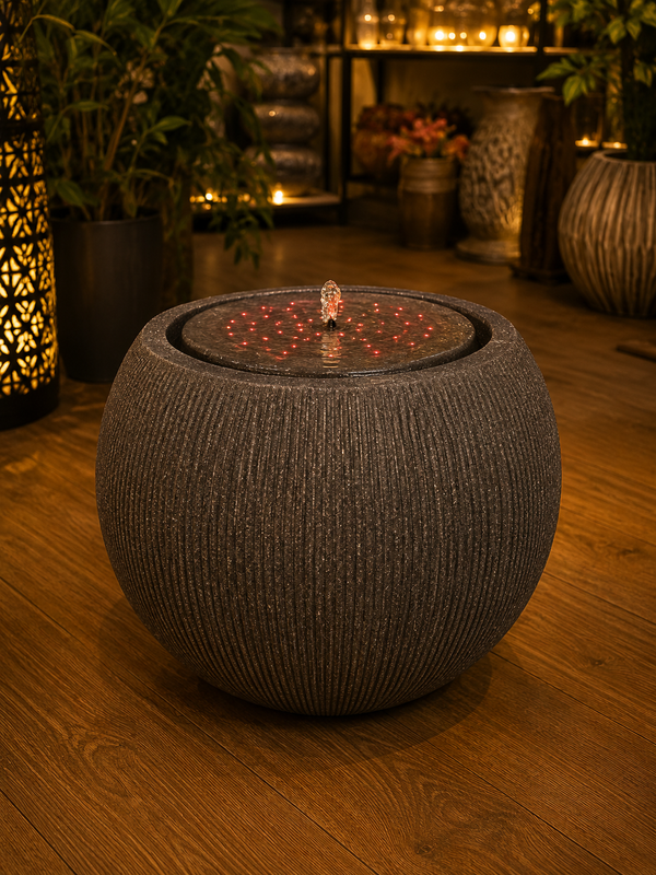 Elmojon Grey Solar Fountain Remote Controlled Flow Changing Colour LED ETA 18 April