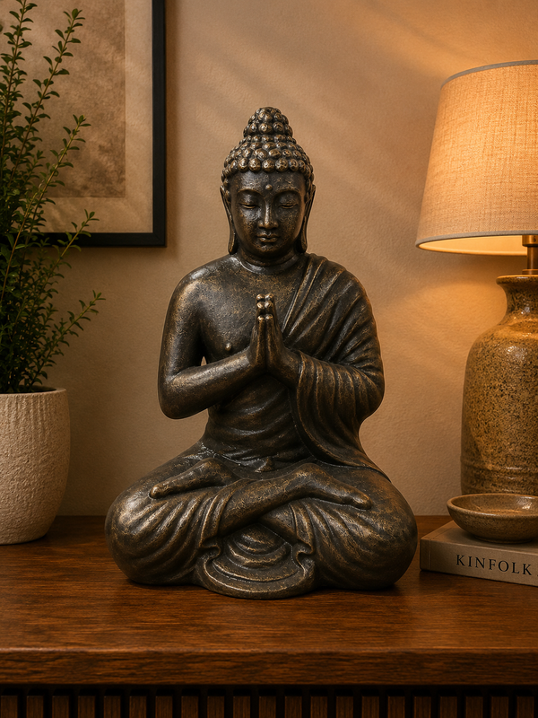 Joy Buddha Statue Black Gold Cement Fibre ETA July 2026