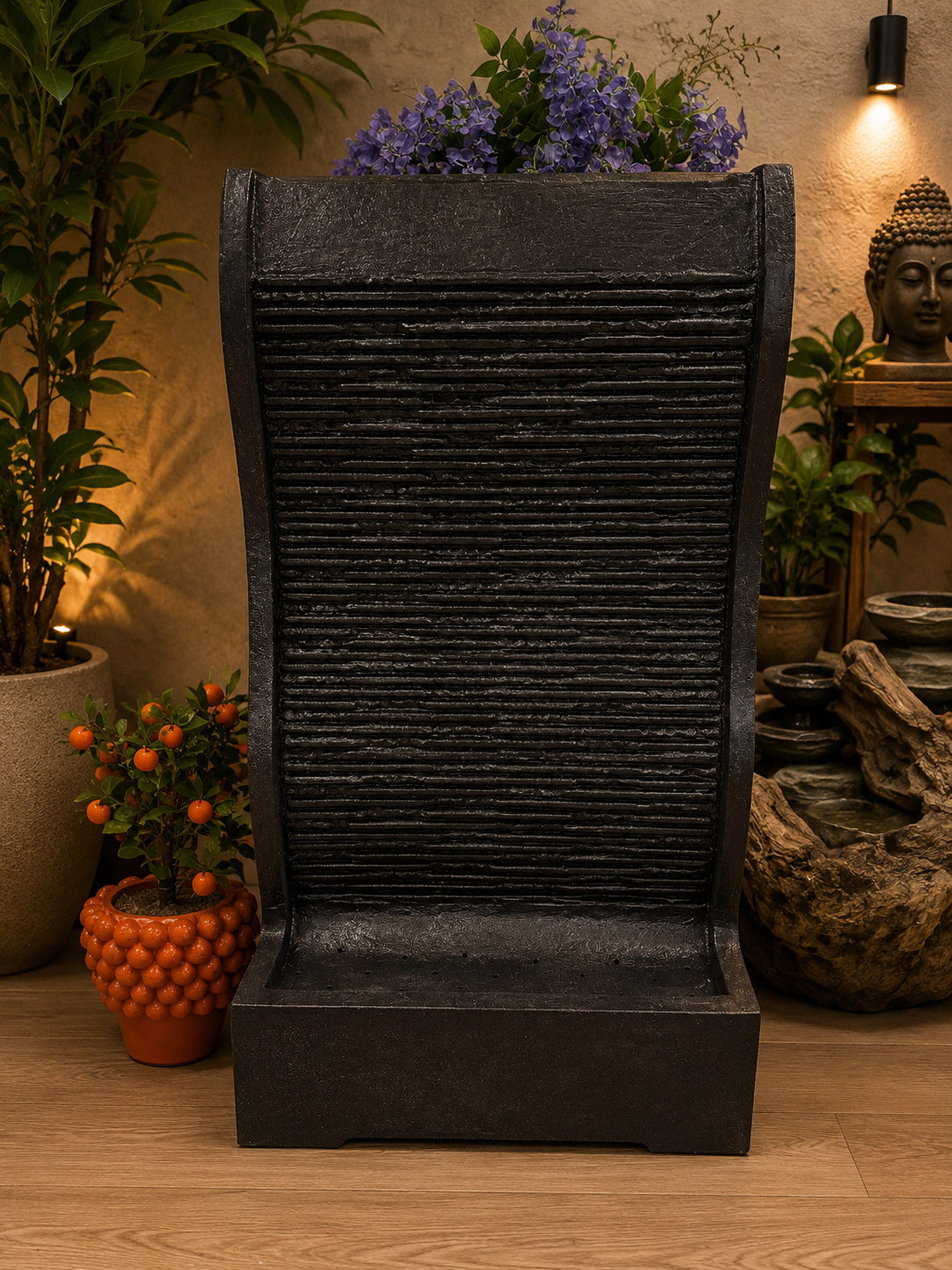 Ariana Stylish Tall Black Water Wall Made Cement Fibre