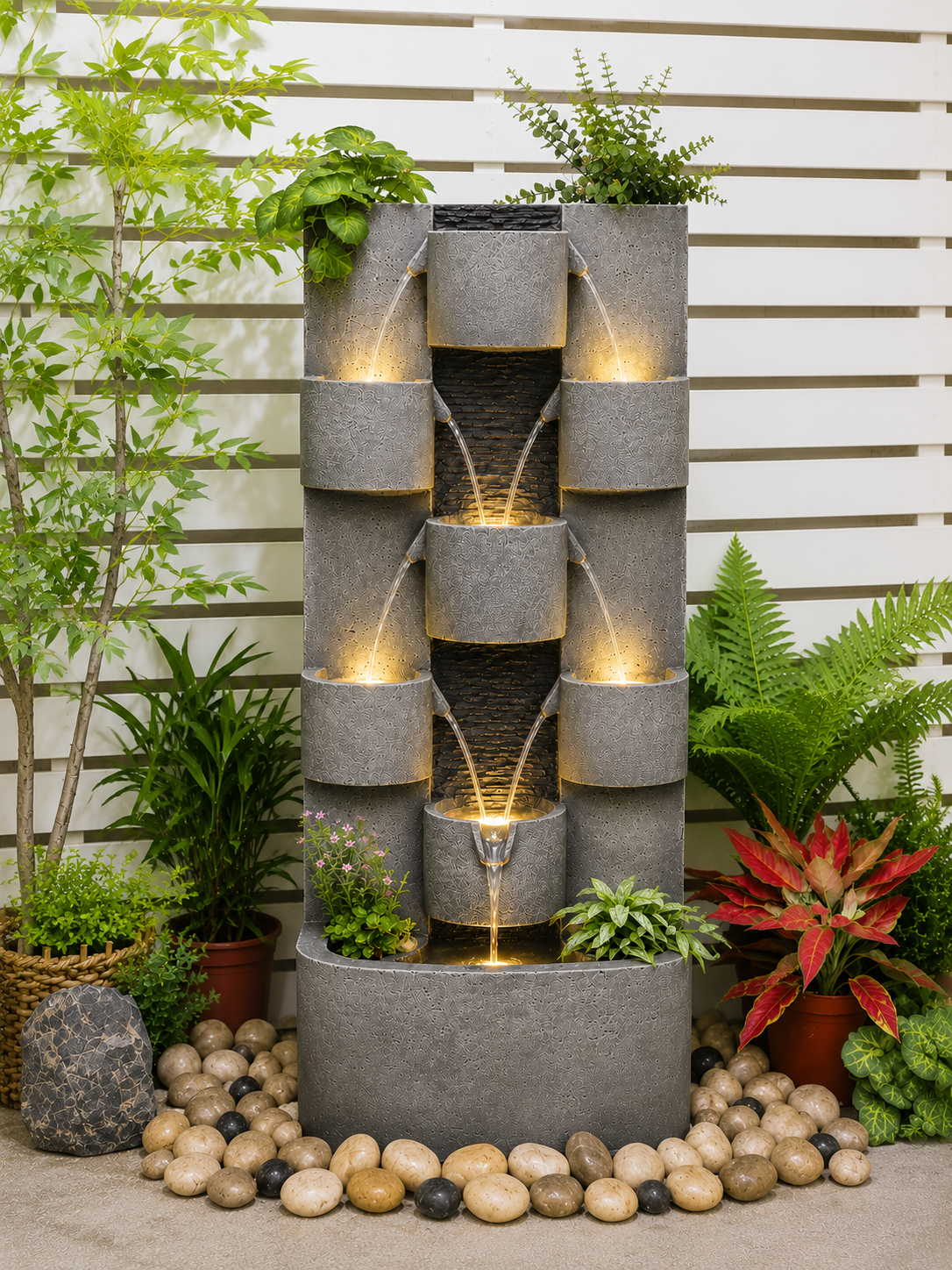 Steps Lights & Water Combo Natural Wall Water Feature Sublime Design