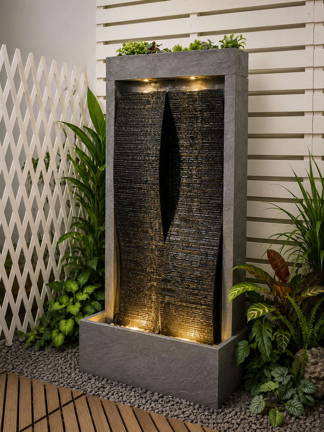Duality Lights & Water Combo Natural Wall Water Feature Sublime Design