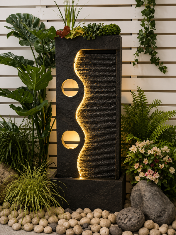 Tonga Lights & Water Combo Natural Wall Water Feature